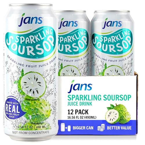 Image of JANS Sparkling Soursop Soda Drink 16.9 oz (Pack of 12) Guanabana Soda Drink |100% Pure Soursop Graviola | NOT From Concentrate, Refreshing Taste of the Tropics