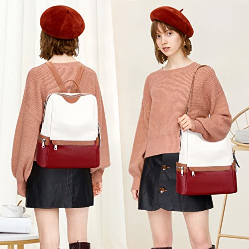 Image of ALTOSY Leather Backpack for Women Elegant Genuine Backpack Purse Ladies Leather Shoulderbag(S80 White /Wine Red /Brown)