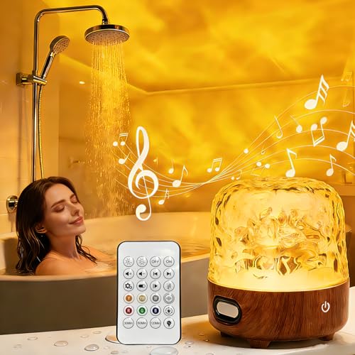 Spa-Like Shower Lamp Bluetooth Speaker Waterproof Lamp Rechargeable Lumena Lamp with Remote & Touch Control 16 Colors Ocean Wave Projector Light with White Noise for Shower Bathroom Bathtub