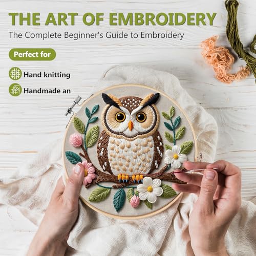 Image of Santune Embroidery Kit for Beginners Needlepoint Cross Stitch Kits Adult Needle Point Sets with Owl Embroidery Patterns, Includes Step-By-Step Instructions and Accessories