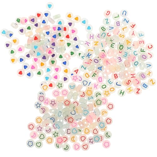 FOMIYES Cuentas Acrílicas Luminosas para Pulseras Diy, 3 Bolsas de Cuentas Sueltas Semi-translúcidas Letras, Corazones y Diseños de Colores para Manualidades y Joyería Artesanal