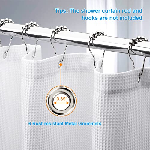 Image of AmazerBath Waffle Shower Curtain White, Stall Shower Curtain 36x78 Inches, 240GSM Heavy Duty Fabric, Hotel Quality, Bathroom Accessories