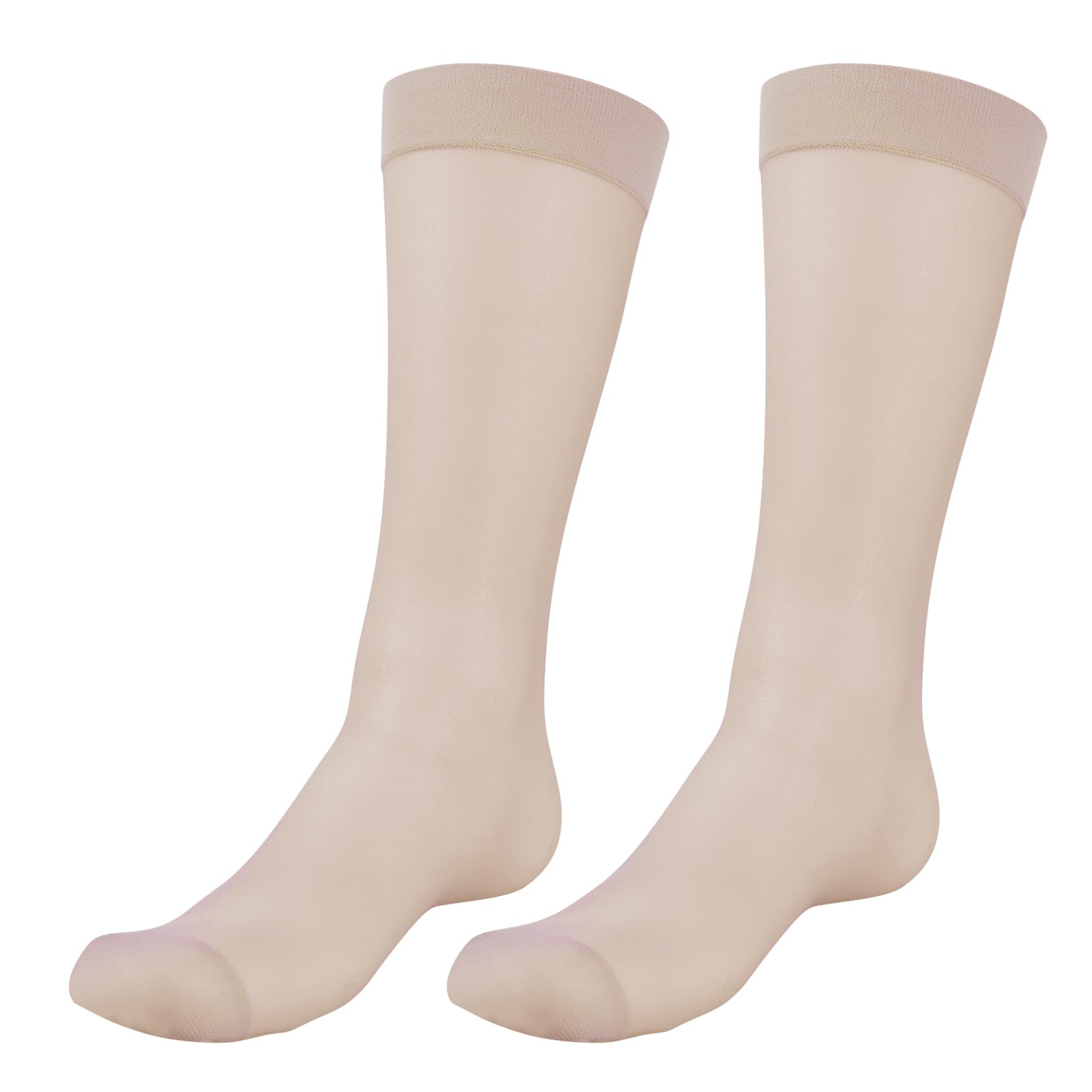Cehtk Men's Flesh Color Nylon Sheer Suit Sock Business Dress Socks With Reinforced Toe Solid Plain Thin Formal Dress Stockings