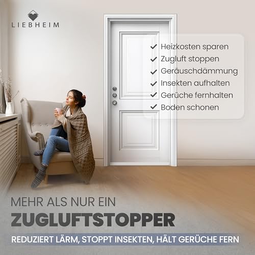 LIEBHEIM Türdichtung Unten - Premium Zugluftstopper für Türen - Bürstendichtung - Tür Dichtung - Zugluftstopper Tür - Türdichtung Selbstklebend - mit Filzgleiter 100cm/90cm - effizient Energie sparen