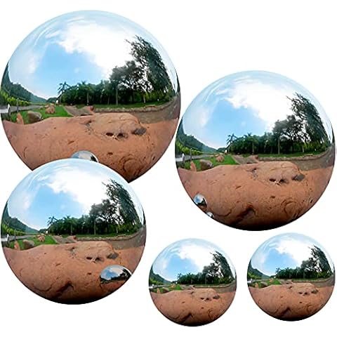 LUOCAI 5PCS Stainless Steel Gazing Ball Garden Reflective Gazing Globe 51-120mm Mix Size Mirror Polished Hollow Ball Reflective Garden Sphere for Home Garden Christmas Ornament Decorations Cover