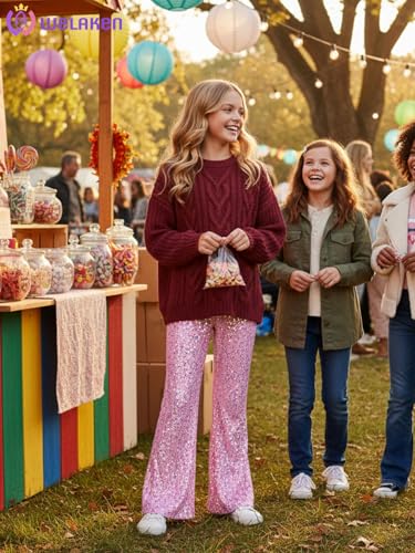 Image of WELAKEN Sequin Casual Pants for Girls with Lining Kids & Little Girl's Sparkling Trousers