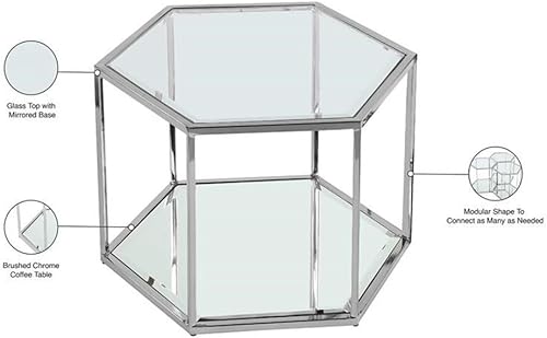 Miniatura 6 de Meridian Furniture Sei Collection Modern | Mesa de centro modular contemporánea de cristal con base de espejo, 1 pieza, cromo Cromado,Oro