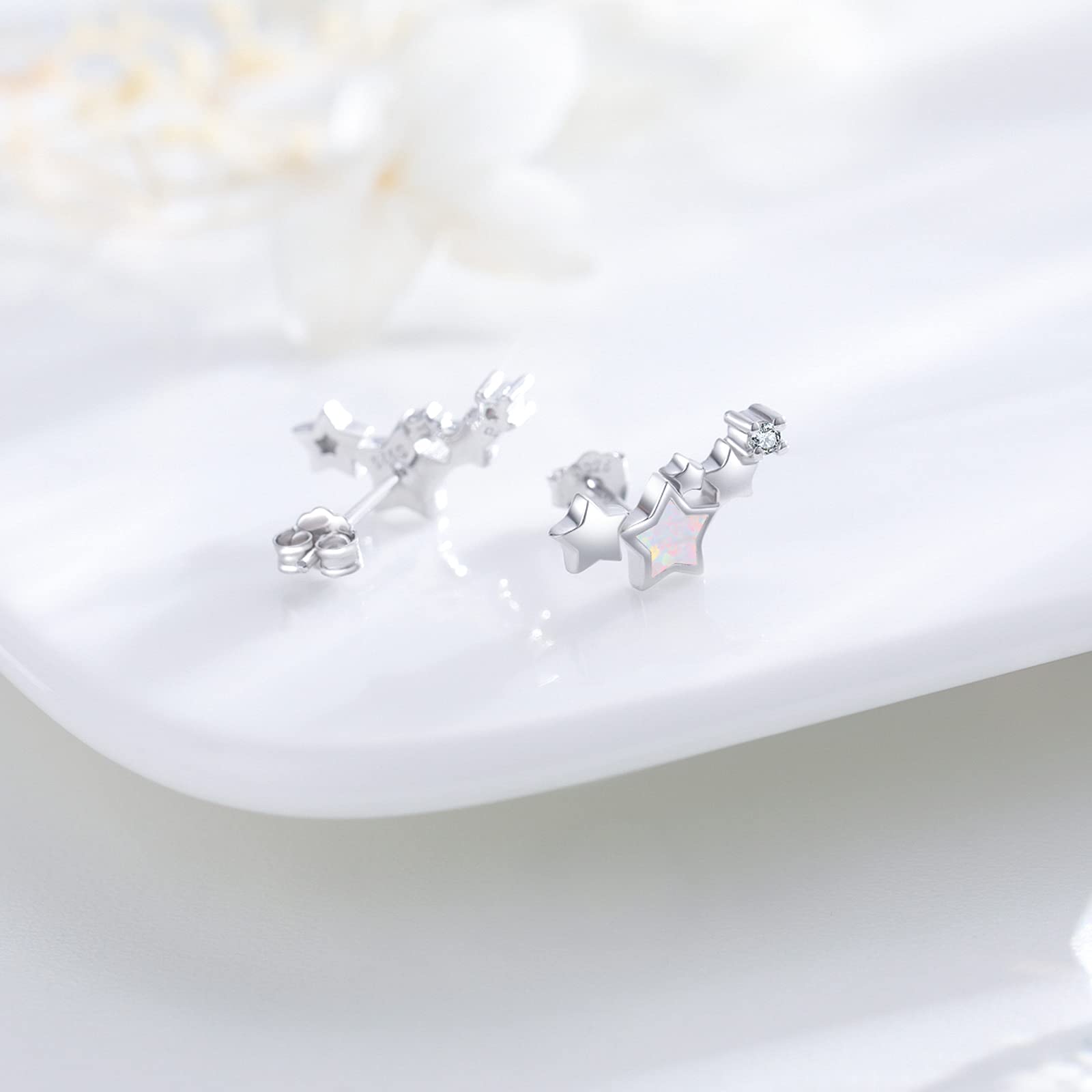 Orecchini a stella Orecchini in argento sterling 925 con borchie a forma di stella per le donne Orecchini con opale crawler ipoallergenico per le orecchie Gioielli per ragazze Bambini