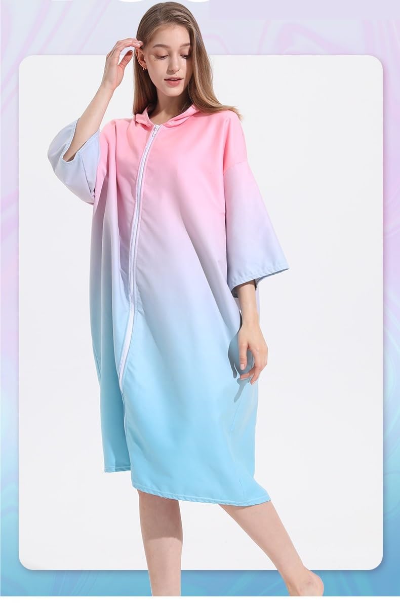 Générique Poncho de Surf, Poncho de Plage Adulte Ponchos de Surf Peignoir Bain à séchage Rapide Serviette Plage avec Capuche(Zipper 6)