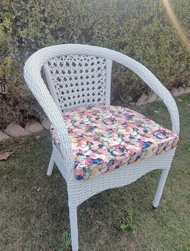 Image of PRATHAM India Patio 4+1 Furniture Set Bistro Set Porch Backyard Garden Outdoor Furniture Rattan Chairs and Table Wicker Conversation Set (White with Black Lines, Multicolor Cushion 4+1 Square Table)