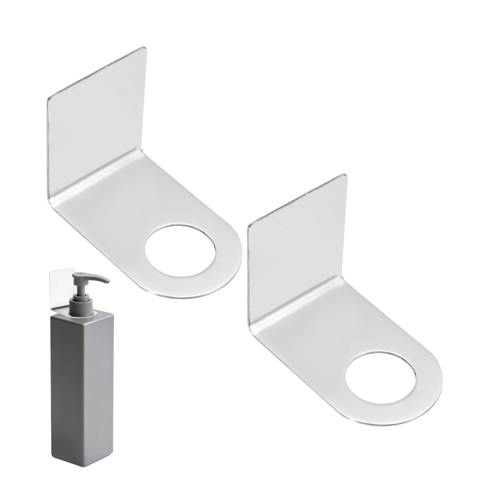 sourcing map 2 Pcs Shower Shampoo Bottle Holder, 1.1 Inch Adhesive Soap Bottle Dispenser Holder Wall Mount, No Drilling Shampoo Conditioner Hanger for Bathroom Kitchen Toilet Hotel Home, Silver