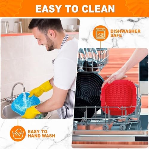 Image of 2 PCS Square Air Fryer Silicone Liners, 6.30 Inch Food Grade Reusable Heat Resistant Silicone Air Fryer Oven Microwave Accessory (Mulitcolor)