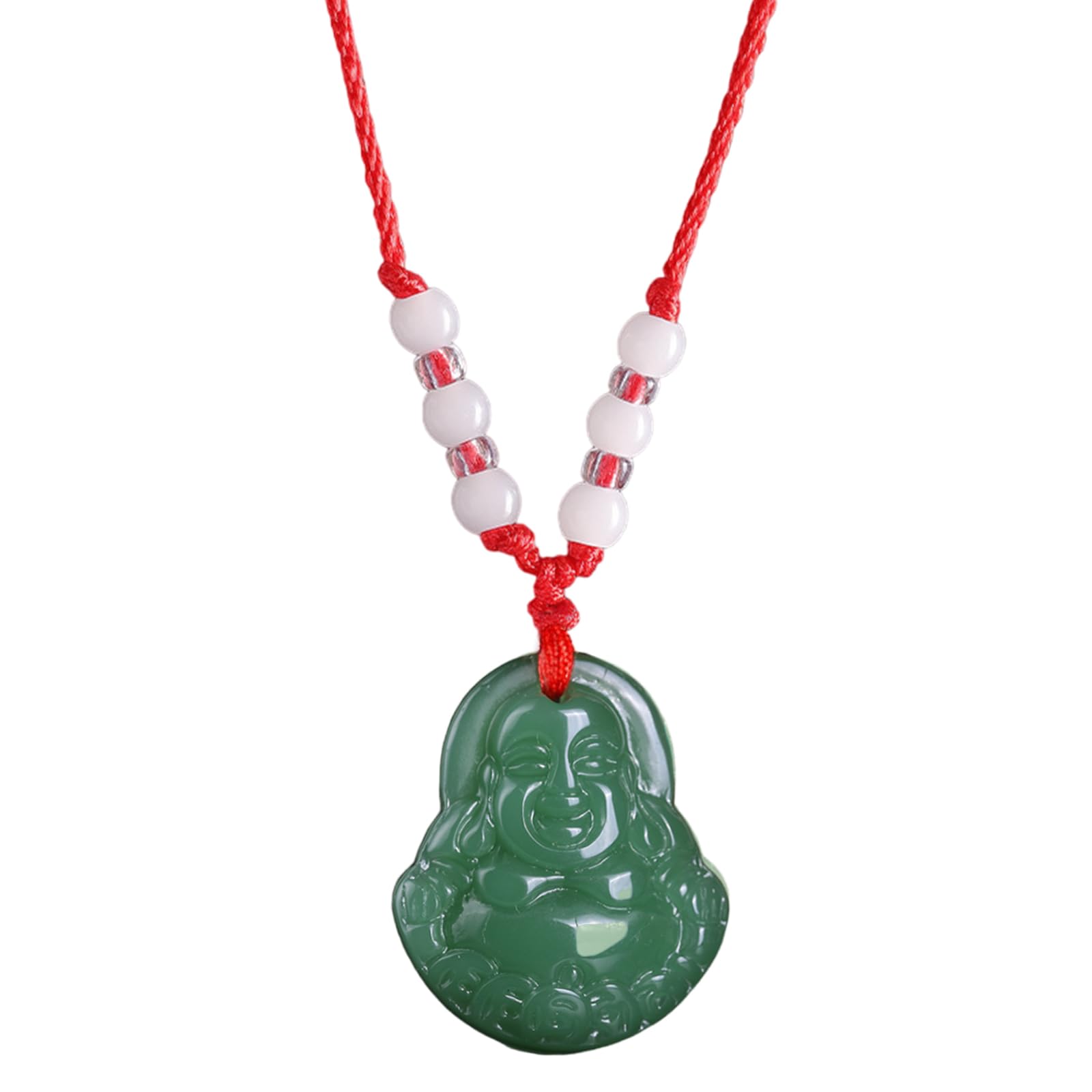FORUBUS Green Jade Buddha Circle Red String Pendant Necklace - Chinese Traditional Amulet for Luck and Protection