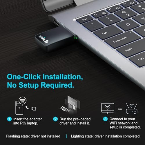 Image of Tenda WiFi Adapter for Desktop PC, AX900 USB WiFi Adapter with Dual Band 600Mbps 5GHz / 286Mbps 2.4GHz, Built-in Driver for Windows 11 /10 /7, USB WiFi Dongle(U11) (U11|WiFi 6|AX900)