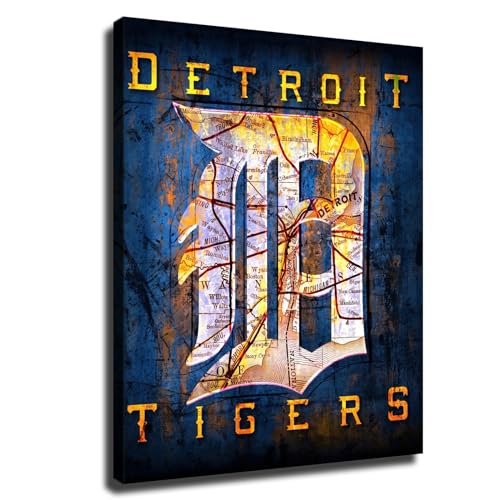 Detroit City Tigers Baseball Poster Baseball Sports Wall Art Pattern Print Artwork Decorative Home Decor Painting (Unframed Canvas,16x20inch)