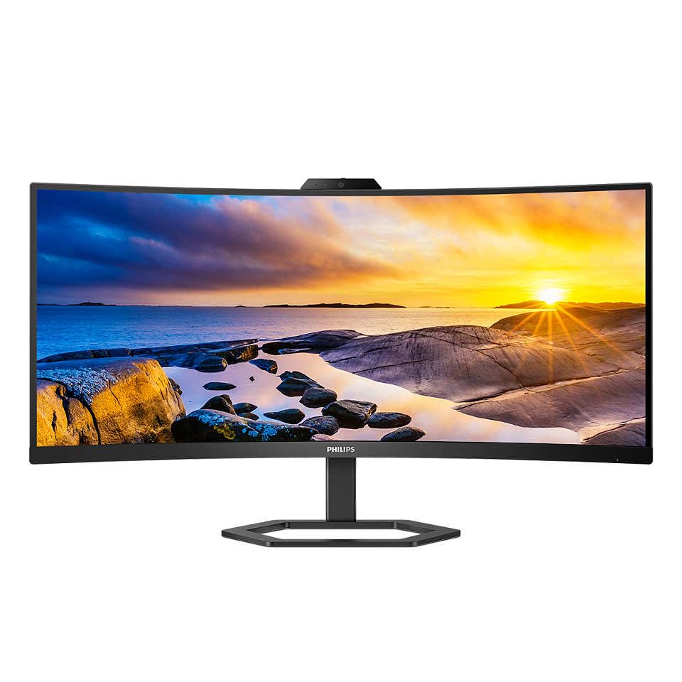 PHILIPS 34E1C5600HE/94 34″ SuperWide Curved LCD Monitor, 3440×1440 Pixels, UltraWide Quad HD, USB-C, Windows Hello Webcam, MultiView, VA Display, Height Adjustable, Stereo Speakers, Flicker-Free