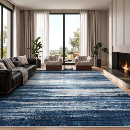 Stiio 8x10 Area Rugs for Living Room, Washable Abstract Navy Blue Carpet - image 2