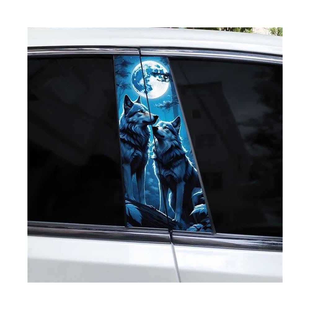 Body Parts 2pcs Wolf Full Moon Car Center Pillar Sticker(E)