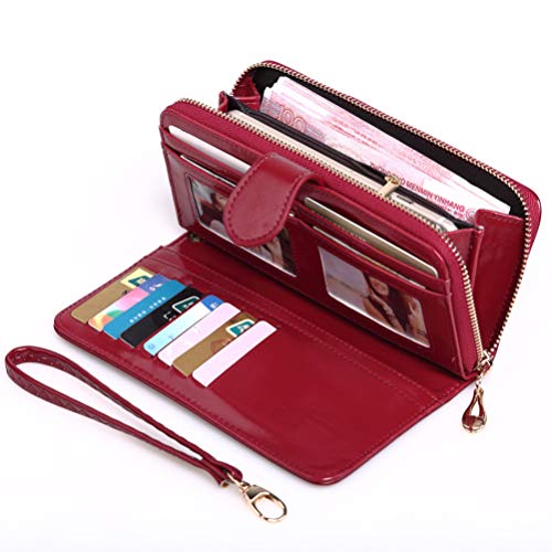 KESYOO Carteira de couro PU com zíper fivela de pressão porta-cartão de crédito porta-moedas bolsa p