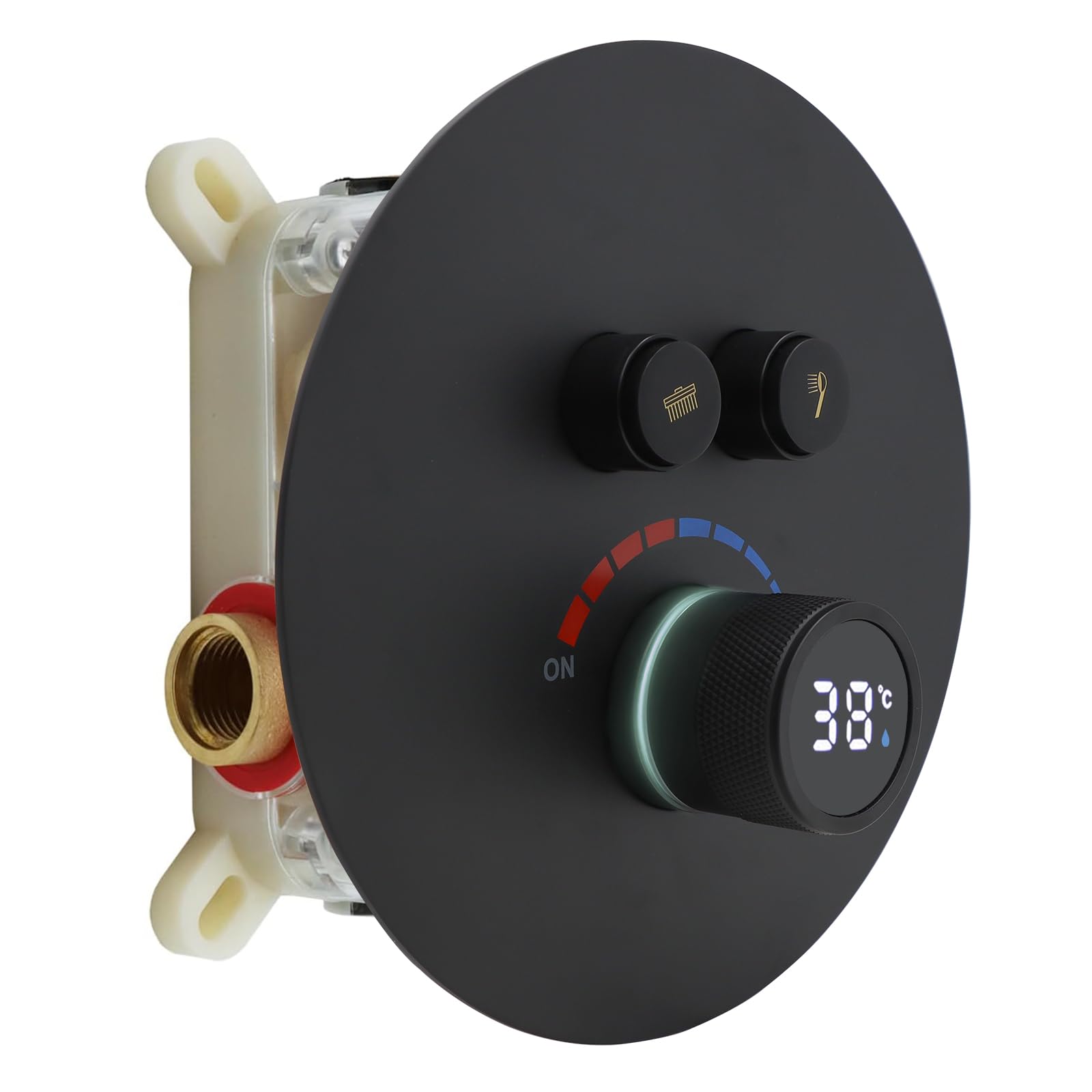 Delnet Round Concealed Mixer for Shower Dual-Function Shower Valve with Digital Display, Can Use All Options at A Time