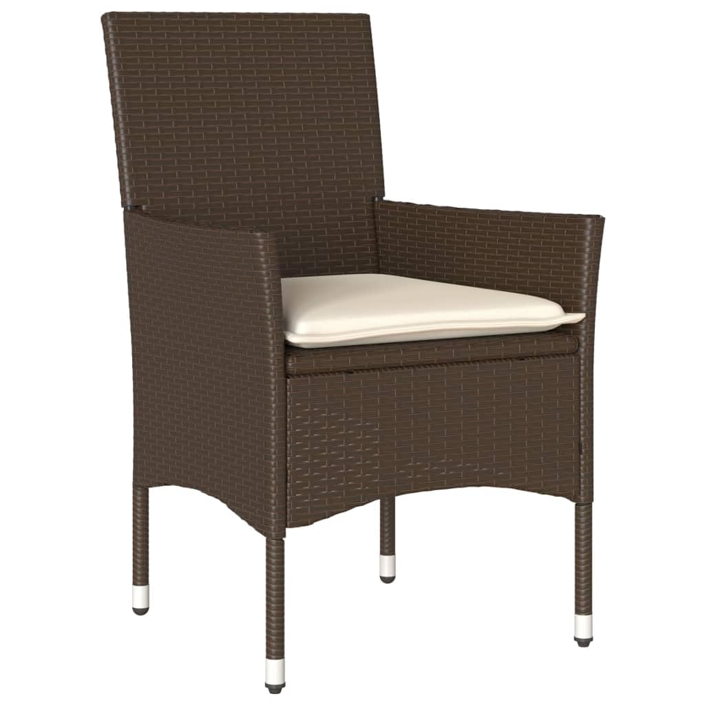 Set da bistrò marrone in polyrattan con vetro, 3 pezzi