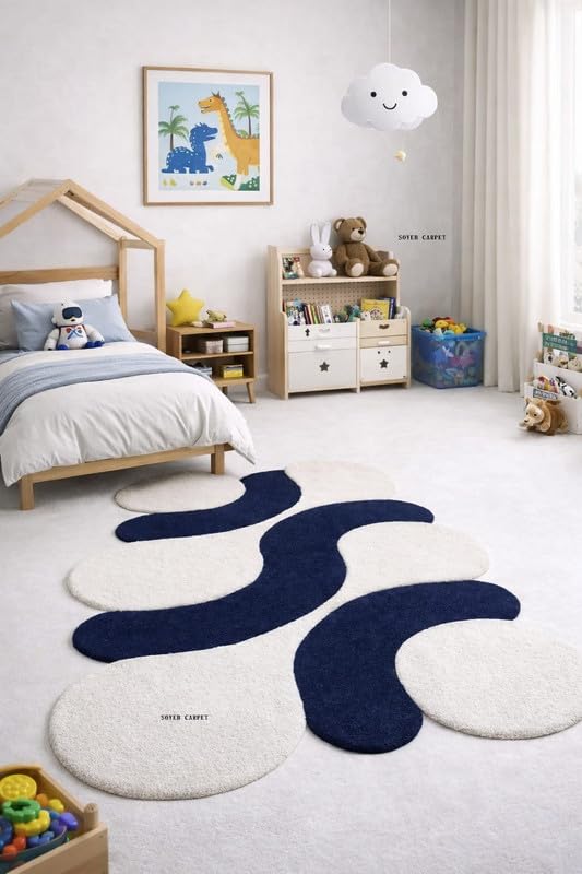 Image of Irregualr Shape Hand Tufted Carpet Pure Soft Wool Non Slip & Durable Easy to Clean Floor Area Rug Modern Design Carpet for Living Room 5X8 Feet (150x240 cm)