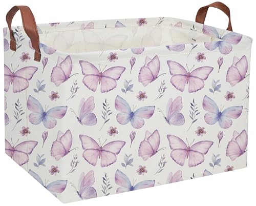 Image of Rectangular Kids Baskets Butterfly Basket Kids Storage Bins Girls Basket Cute Storage Bin Organizer Box Room Decor for Home(Flower Butterfly)