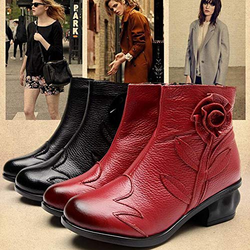 Otamise Women's Handmade Rose Boots Vintage Floral Chunky Oxford Bootie #TOP5