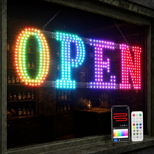 Image of 48 inch x 16 inch Large LED Open Sign for Business - Smart App & Remote Control, Timer, Custom Colors & Brightness - High Visibility for Storefronts, Restaurants, Bars, Salons, Cafes