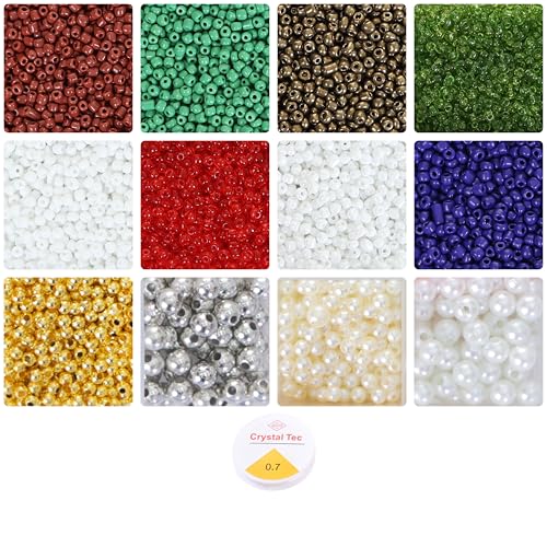 Image of ambitieux Bracelet Jewellery Making Craft Kit 12 Types of Colorful 1900+ Seed Beads with Elastic (Seed Beads)