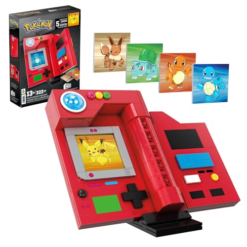 MEGA Jogo de brinquedos de construção Pokémon, Pokédex da região de Kanto com 322 peças, luz e 5 cartões lenticulares, para crianças ou adultos colecionadores