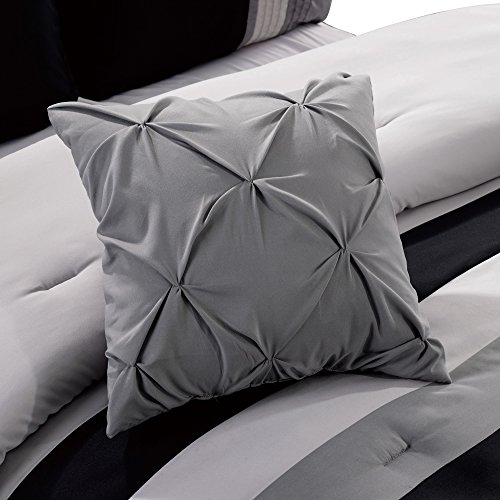 Chezmoi Collection Napa 7-Piece Luxury Leaves Scroll Embroidery Bedding Comforter Set (California King, Gray/Light Gray/Black)
