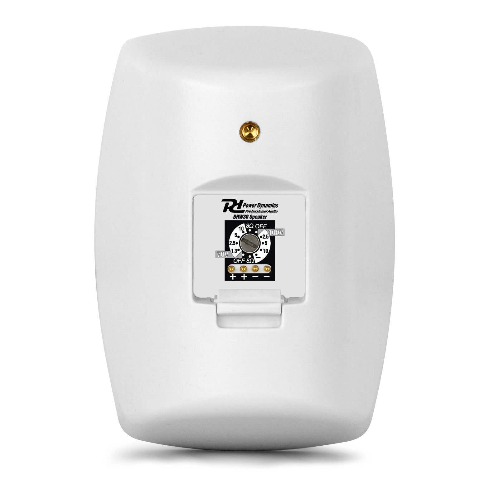 Power Dynamics BHW30WH – Altavoces Pared Exterior IPX5 3" 40W 100V 8 Ohm Blancos Set 2 Unidades Sistema Audio instalación terraza jardín Restaurante Sonido Ambiente Resistente Agua, Color Blanco