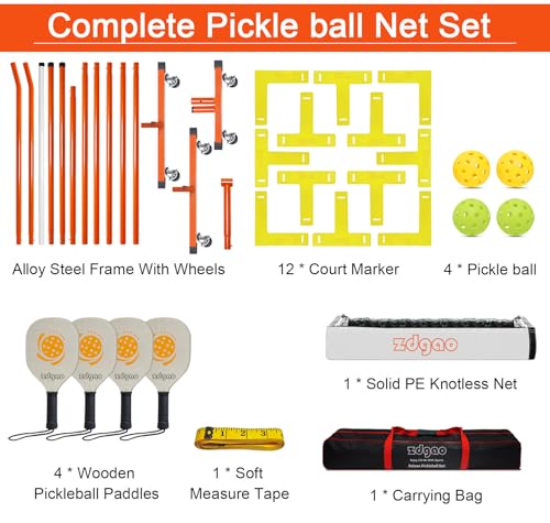 Portable Pickleball Net with Wheels Set System, 22FT Full Net, 4 Paddles - image 8