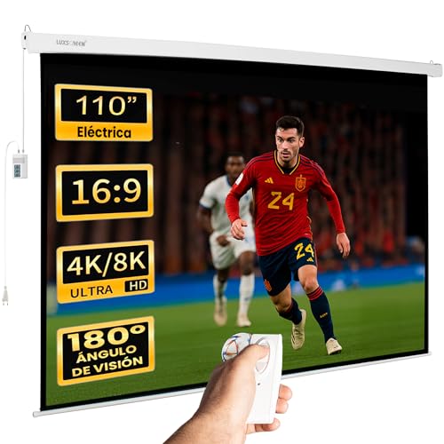 Pantalla de proyeccion motorizada de 110', Tela Blanca de 2,43 x 1,38 Metros, cajetin de Acero 274...