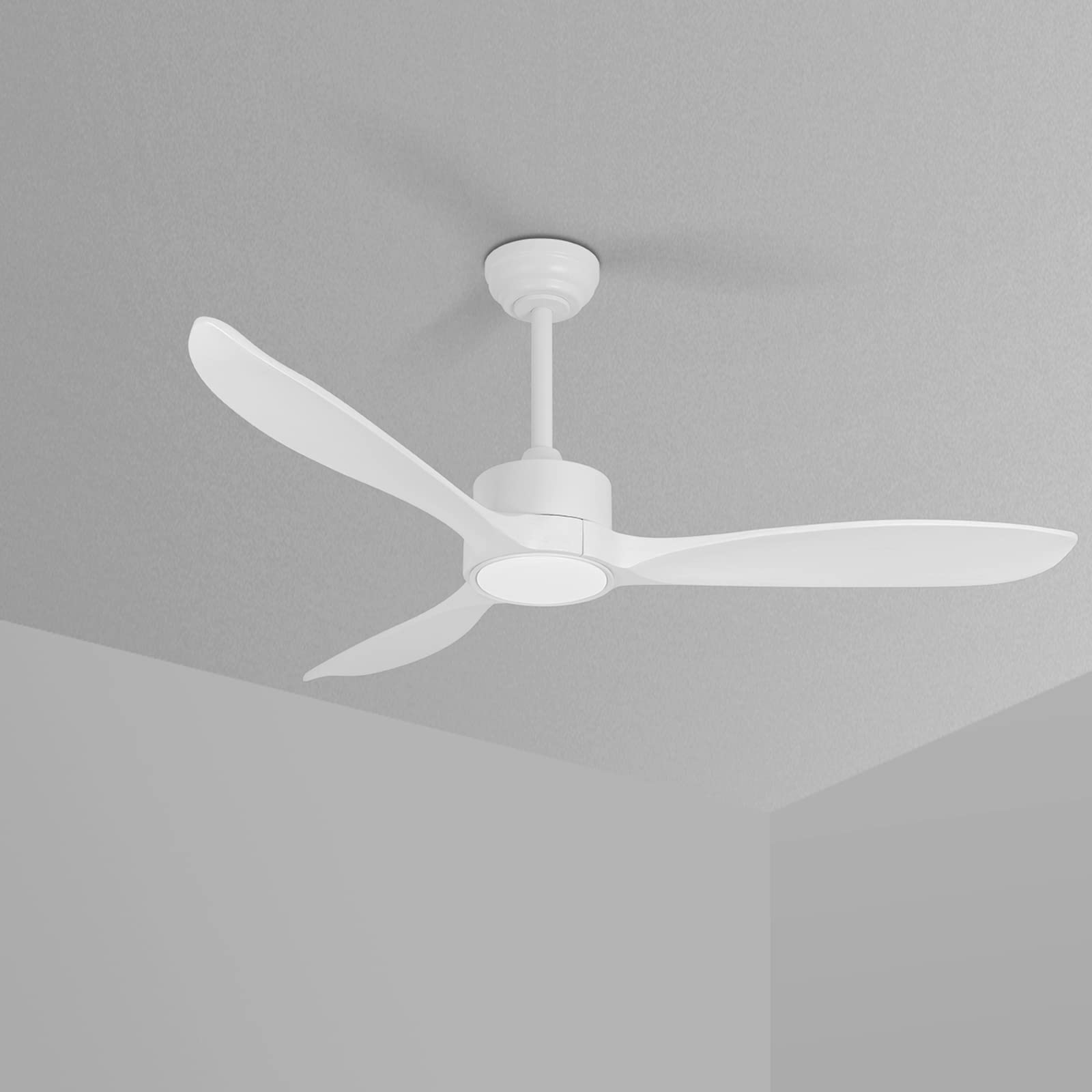 52 inch Wood Ceiling Fan with Light and Remote,Noiseless DC Motor,6 Speed Levels,LED Dimmable,White Wood Blade
