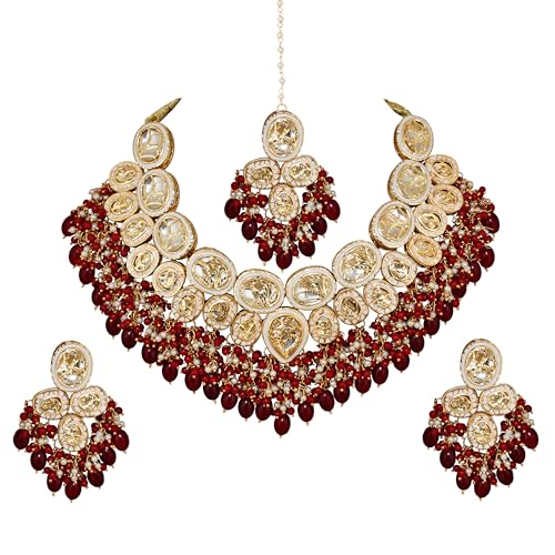 Image of Lucky Jewellery Back Meenakari 18k Gold Plated Set with Earring and Mang Tika Combo Uncut Big Faux Kundan Choker Necklace set (2415-J5SK-1815-PARENT)