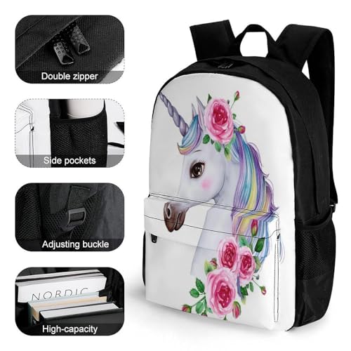 Supdreamc Men Women Polyester Unicorn Portrait Watercolor Style Floral Art Daypack Big Capacity Shoulder Bag With Smooth Zippers for Hiking Work Walking Cycling3