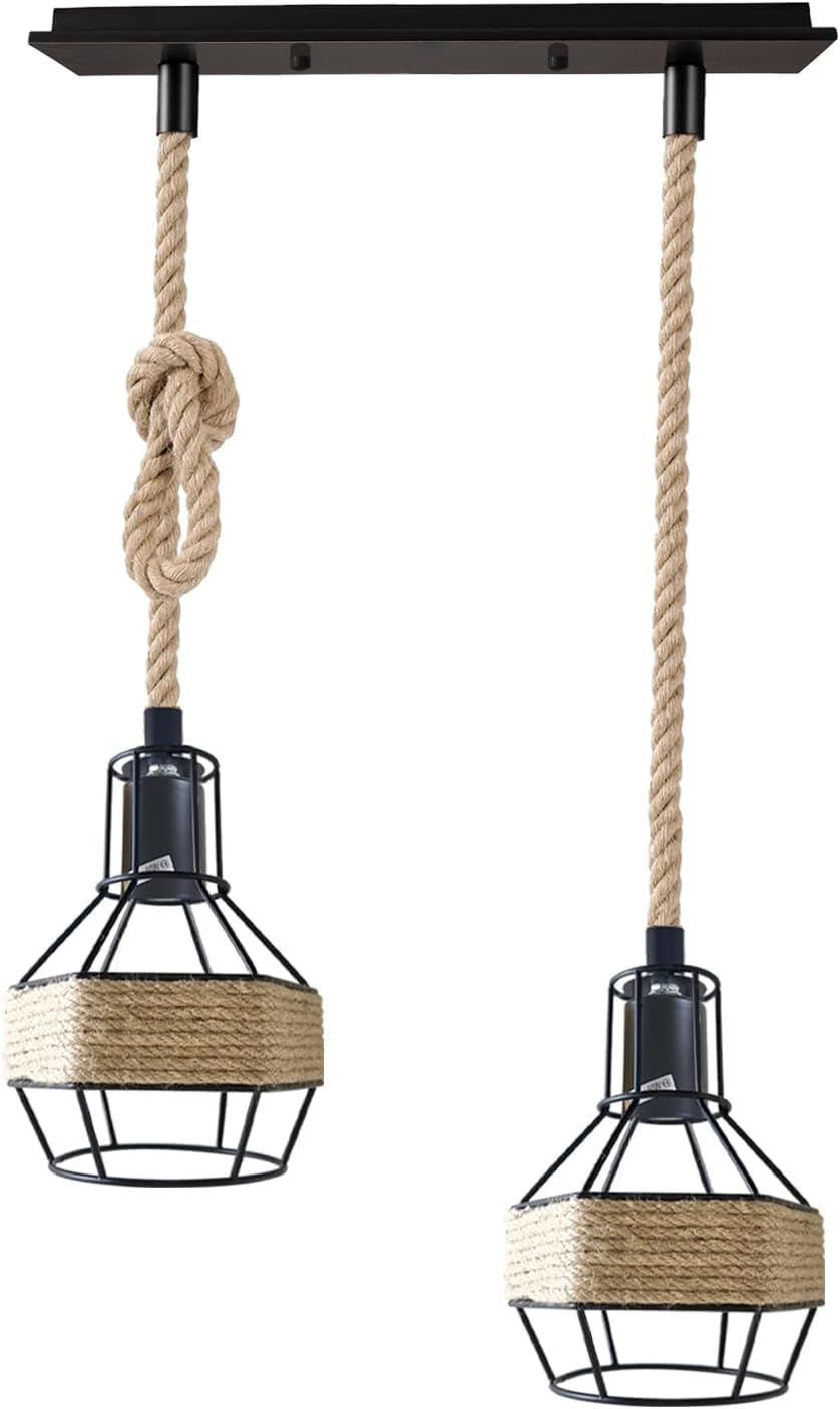 DC VOLTAGE Modern Rectangle 2 Way Ceiling Pendant Cluster Light Fitting Cage Style Light with Adjustable 95cm Rope for Dining Room Hallway Bedroom Restaurant Hotel Cafe Bar