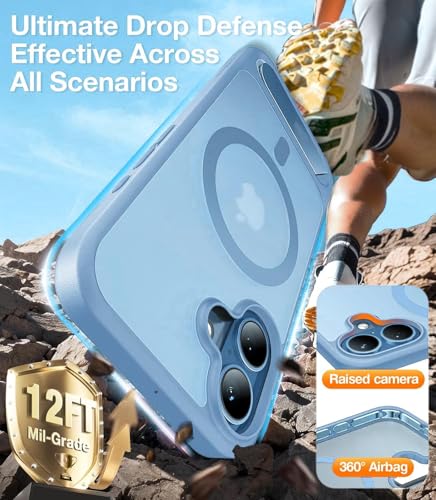 Image of VONZEE Magnetic Kickstand Case for iPhone 16 | Compatible with MagSafe | Adjustable Metal Stand | Translucent Matte Shockproof Phone Cover (Official Blue)
