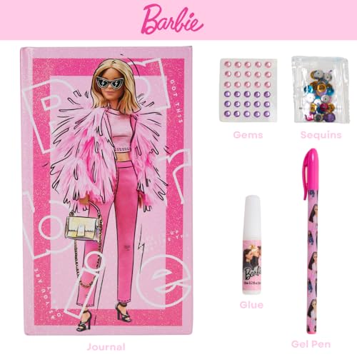 Innovative Designs Barbie Sparkle Journal Set for Kids, Journal Kit with Stickers and Gems