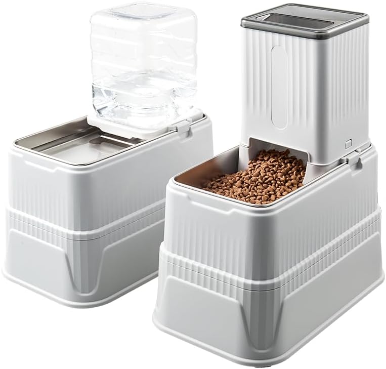 Juego de cuencos elevados para perros, alimentador automático de alimentos por gravedad de 1 galón y dispensador de agua con cuencos de acero
