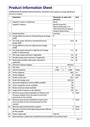 BenQ ZOWIE XL2731K Monitor Gaming (27 pulgadas, 165 Hz, 1ms, DyAc, XL Setting to Share) Cover