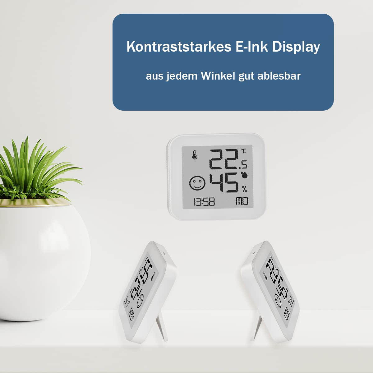 TFA Dostmann Hygrometer digital Black & White, 30.5054.02, Luftfeuchtemessgerät, E-Ink Display, gut ablesbar, Temperatur Luftfeuchtigkeit messen, Schimmel vermeiden, weiß (Packung mit 2)