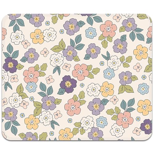 Image of FROGIGO Mouse Pad with Stitched Edges - Cartoon Floral Mousepad for Women, 9.25 x 7.75 inch Washable Square Desk Pad, Non-Slip Rubber Base, Office Home Laptop Accessories - Cartoon Florals