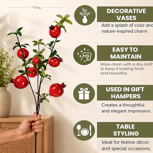 Image of Art Street Artificial Pomegranate Plant Stick with Red Fruits - Realistic Faux Pomegranate Branch for Home Decor, Vase Fillers, Festive & Wedding Decoration, (Set of 2), 32 Inch