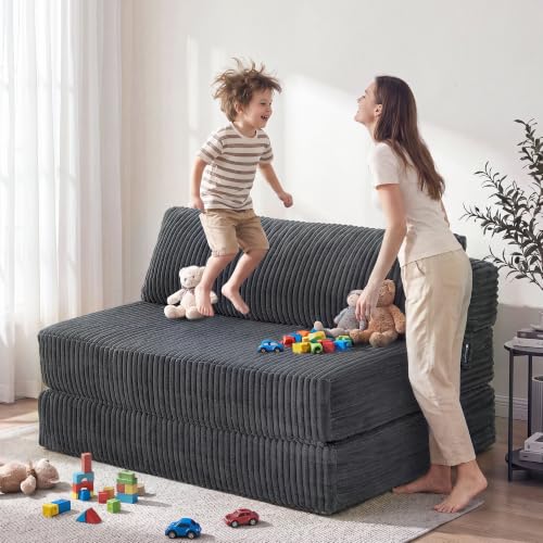 Image of Convertible 4-in-1 Folding Sofa Bed 54 inch Loveseat Boneless Sleeper Chair Couch Foldable Chaise Lounger & Mattress Pocket Coils+Foam Medium Support, Portable No Assembly for Living Room /Bedroom, Full XL