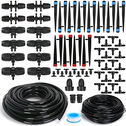 Drip Irrigation Kit, Greenhouse Watering System, Automatic Patio Misting System For Garden With Distribution Tubing Hose Adjustable Nozzle Emitters Sprinkler Barbed Fittings (811) #TOP11