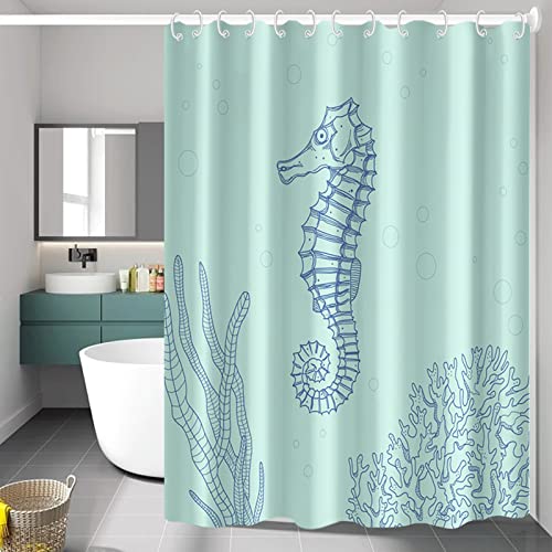 Bovlleetd 180x180cm Verde Caballito De Mar Cortina De Ducha para DecoracióN De BañO Verde Simple Cortina De BañO Vida Marina Coral Seagrass Cortina De Ducha Lavable BañEra Cortina Cover