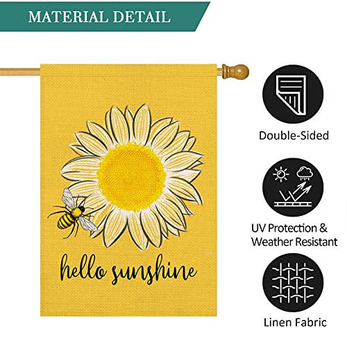 Qinqingo Hello Sunshine House Flag Summer Sunflower Bee Yard Flags 28 X 40 Inch Double Sided Spring Summer Decor Seasonal Outdoor Decoration (Hf-N) #TOP4